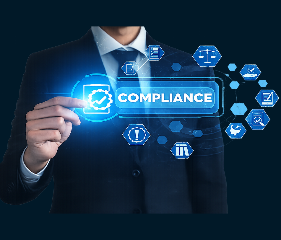 IT Compliance illustration with businessman